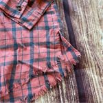 Hem & Thread Women’s  Flannel Shirt Orange Blue Frayed Edges Size Large Oversized Photo 3