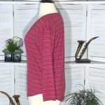 Athleta  long sleeves shirt rounded hem striped pink stretchy scooped neck Sz L Photo 3