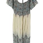 Pinkblush Ivory Colorful Border Trim Off Shoulder Smocked Midi Dress size Large Photo 7