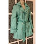 Tahari  Womens Mint Green TRENCH RainCoat Tie Belt Button Lightweight Photo 2
