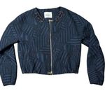 Beatrice B Cropped Navy Blue Bomber Jacket Women's Small Photo 0