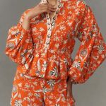 Farm Rio  Button Front Balloon Sleeve Printed Romper, Size L Photo 2