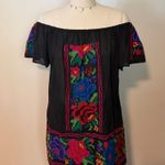 Black Off the Shoulder Floral Needlepoint Top Size M Photo 0