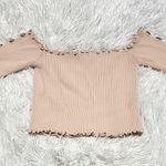 Half long sleeve pink lettuce trim crop top Photo 1