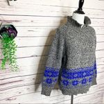 Vintage Segue Gray & Blue Fair Isle Wool Sweater Size Medium Photo 2