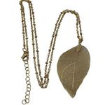 Gold Plated Leaf Pendant Necklace With Adjustable Chain Lobster Clasp 29" Long Photo 0