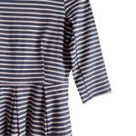 Gap Striped Black Tan Fit & Flare Mini Dress Pleated w/ Pockets 3/4 Sleeves Photo 5