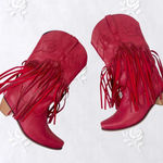 NEW Western Burgundy Red Faux Leather Fringe Mid Calf Cowboy Boots US 8.5 Photo 0