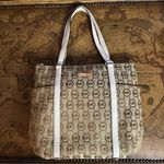 Michael Kors Tan Jacquard Jet Set Large Zip Tote White Leather Strap Side Pocket Photo 73