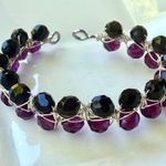 Purple & Black Faceted Beaded Open Bangle Cuff Photo 0