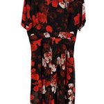 Red Black Floral Short Sleeve Tie Neck Maxi Dress size 14 NWT Photo 8
