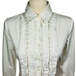 Elie Tahari  White Ruffle Front Button Down Collared Blouse Women's Size Small Photo 1
