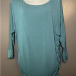 Zenana Shirt Womens Small Teal Dolman Tunic Top 3/4 Sleeve Ruched Side Hem Green Photo 0