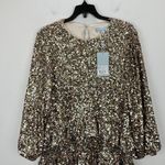 Antonio Melani Angel Sequin Mini Dress Ruffle Gold Long Sleeve Party US 4 NWT Photo 3