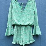 Judith March Turquoise Floral Bell Sleeve Romper S Photo 4