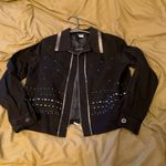 Morgan Cole Womens Sz S Black Zip Jacket Studded Bling Button Cuff Sleeve Lined Photo 1