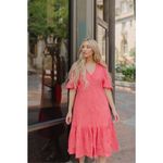 ✨AMORA RED EYELET EMBROIDERED MIDI DRESS✨ Pink Photo 6