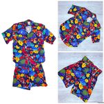 Vintage rinzi tropical outfit short sleeve shirt and shorts with belt 2/sm beach Blue Photo 1