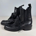 Charles David Black Combat Boots Women 10 Leather Stretch Lace Up Goth Emo $250 Photo 0
