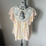HD in Paris Anthropologie  Floral Lace Ruffle Sleeve Pink White Size 8 Photo 5