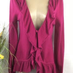 Central Park West  Cashmere & Silk Ruffle Front Long Sleeve Cardigan Sweater L Photo 0