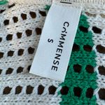 Commense Cream green stripe Crochet knit Button Photo 3