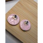 Handmade vintage Pink & Green Leaf Round Stud Earrings Photo 5