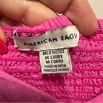 American Eagle Button Wrap Mini Dress NWT size Medium SHORT Linen Blend Hot Pink Photo 5