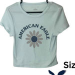 American Eagle  Outfitters Light Blue Graphic Crop Top Photo 0