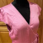 Wilfred  Aritzia Mademoiselle‎ Satin V-Neck Wrap Mini Dress in Bubble Pink Medium Photo 6