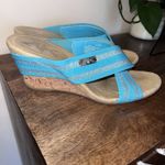 Anne Klein  Sport Aklorri Cork‎ Heel Wedge Women's Shoe Size 11M. Wide Strap Blue Photo 1