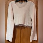 ZARA Long Sleeve Ribbed Crop Top Rhinestone Fringe in Oyster White Size Medium Photo 11
