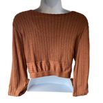 SheIn Shirt Women's Large Long Sleeve Crop Front Wrap Stretchy Brown Top V Neck Photo 1