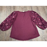 Chico's  Dark Red Floral Sleeve Blouse Shirt Size 2 Large Photo 4