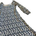 Boden Square Neck Navy White Print Dress Midi Stretch Long Sleeve Size 10 Womens Blue Photo 2