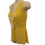 BCBGMAXAZRIA Yellow Sheer Floral Accent Halter Top Size M Photo 2