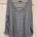 Suzanne Betro Tunic Top Womens Size 1X Tie Neck Ditsy Floral Print Boho Blue Photo 0