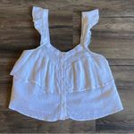 American Eagle AEO White linen blend ruffle-strap tank top Photo 0