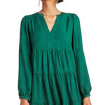 Maeve Anthropologie Tiered Mini Dress Long Sleeve Casual Green S Photo 0
