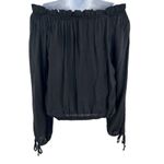 Arden B Off The Shoulder Long Sleeve Tie Ruffle Lace Black Top Photo 2