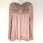 Knox Rose  Long Sleeve Lace Back Boho‎ Blouse Women's Medium Antique Rose V Neck Photo 1