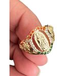 Lady of Guadalupe Virgin Mary With Round Cut Cubic Zirconia Ring size 8 Gold Photo 4