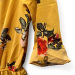 Stella Tweed amber yellow mid-zip floral knee length dress, button rollup sleeve size small Photo 3