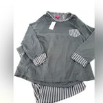 Isaac Mizrahi  Charcoal Grey and White Striped Top Pajama Set Photo 0