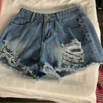 Jeans High Waist Distressed Denim Shorts S Festival Summer Boho Classic Rave Blue Photo 5