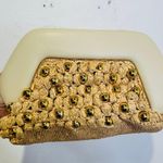 THEMOIRè Brown Tan Straw Woven Beaded Pearl Magnetic Closure Clutch Purse Photo 8