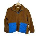 Madewell (Re)sourced Fleece Quilted Pocket Popover Jacket in Brown/Blue Size XS Photo 6