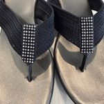White Mountain Wedge Thong Sandals Women’s 8M Black/Silver Sequins/Rhinestones Photo 5
