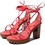 Michael Kors  Platform Sandal Size 10 Coral Leather Ankle Wrap Open Toe Heels‎ Photo 0
