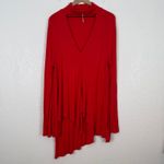 Free People Uptown Turtle Red Asymmetrical Hem Ribbed Knit Size Large Photo 1
